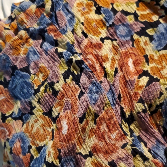 Pleated Maxi Skirt Floral Print In Fall Colors Draw String Adjustable Waist EUC - Picture 9 of 9